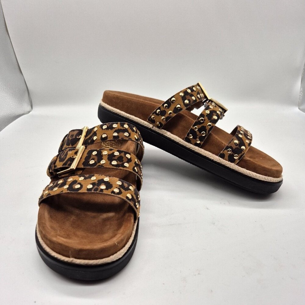 Vince Camuto Ciandra Size 9.5 M Slip On Slide 3 Straps Buckle Brown Flat 934 - Picture 2 of 8